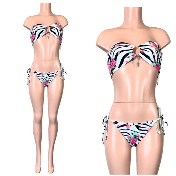 Beach Bunny Bethany Bandeau & Constance Tie Side Bottom - Zebra Rose SZ XL $190 - Picture 2 of 14